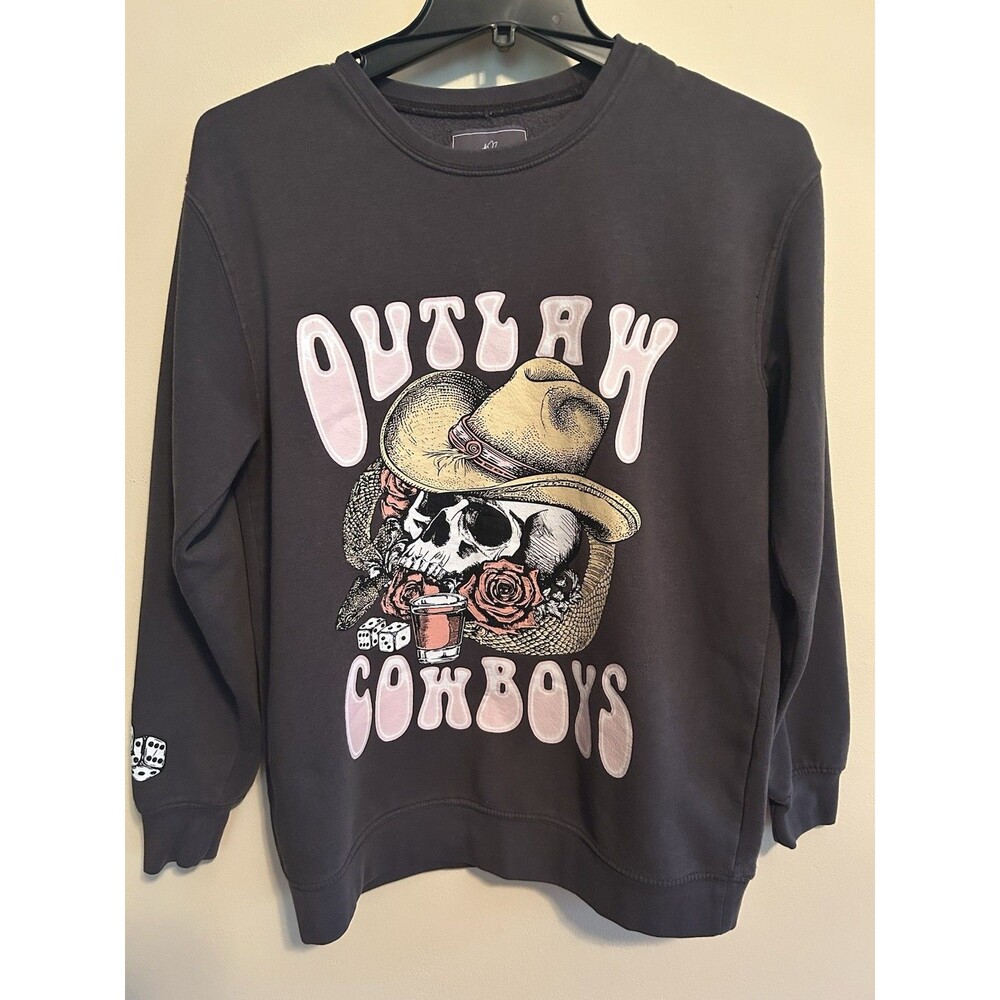 Love For Humanity Women's XS Sweatshirt Ultra Fleece Outlaw Cowboys Gray Comfort